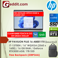 HP PAVILION PLUS 16-AB0011TX  LAPTOP (I7-13700H,16GB,1TB SSD,16" WQXGARTX3050 6GB,WIN11) FREE BACKPACK + PRE-INSTALLED OFFICE H&amp;S