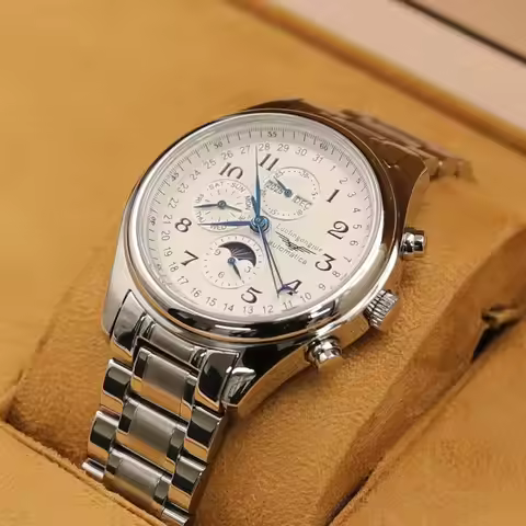 Luxurious Eight-Hand Moon Phase Automatic Mechanical Watch for Men, Fashionable Business Casual Vers