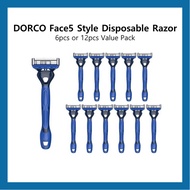 DORCO Face5 Style Disposable Razor | 5-Blade Smooth Shaving + Trimmer | 6pcs or 12pcs Value Pack | A