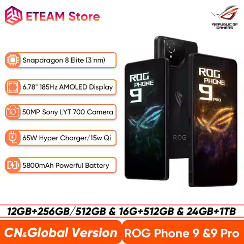 ROG Phone 9 & 9 Pro 5G Gaming Phone Snapdragon 8 Elite 6.78'' 185Hz E-Sports LTPO AMOLED Display 50M