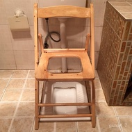 ST-🚢Solid Cypress Head Folding Mobile Toilet Stool Elderly Toilet Chair Pregnant Women Stool Toilet Chair Bath Stool QO0