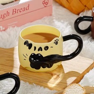 3D Relief Black Cat Ceramic Mug 380ml | Hand Painted Cute Cat Coffee Cup For Cat Lovers | High N7A3