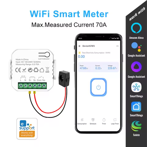 EWelink Smart WiFi Energy Meter 70A Single Channel 10A Smart Switch with Clamp App Monitoring Solar 