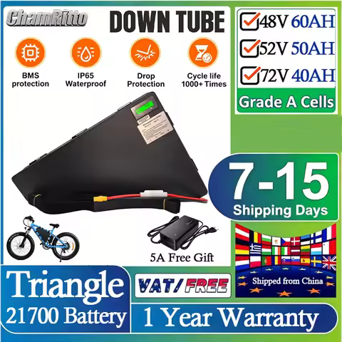 Cham Electric Bicycle 60v 72v 3000w Triangle rider battery 36v 48v 52v ebike 30 40ah 50ah 60ah 1000w