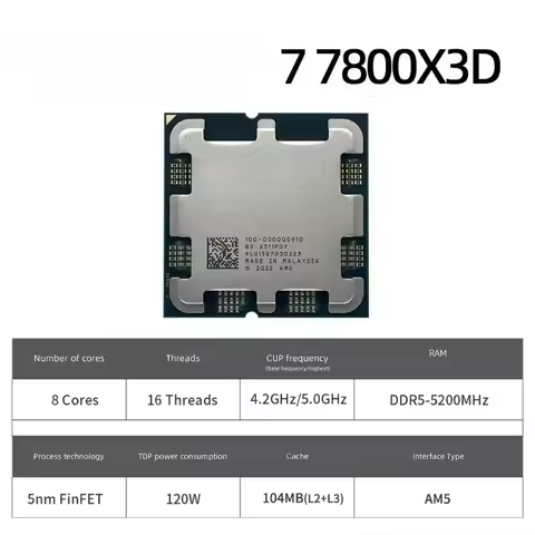 R7 7800X3D AMD Ryzen 7 7800X3D Desktop CPU, 8 Core 16 Thread 5GHz Socket AM5 High Performance Gaming