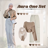 One Set for Women Hijab Style (Cross Sweater + Cargo Pants + Bella Square) Trendy - RF246 GU