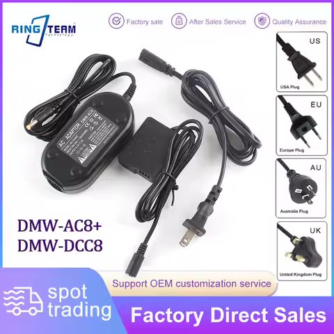 Power AC Adapter Kit DMW-AC8 + DMW-DCC8 (DMW-BLC12) for Panasonic Lumix GX8 FZ1000 FZ300 FZ200 G7 G6