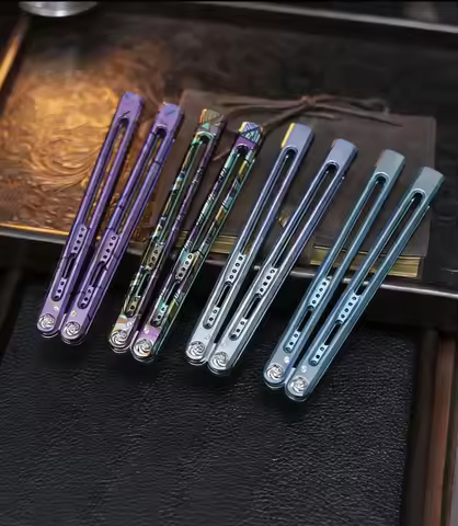 Baliplus Titanium Medusa Balisong, Classic High-End Butterfly Training Knife for Pro, Channel Handle