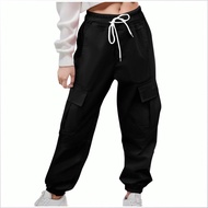 Solid Color Drawstring Workwear Pants Pocket Kids Workwear Pants