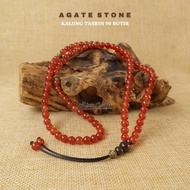 Kalung Tasbih Batu Agate Merah Delima Butiran Kecil Pria Wanita Keren  ASLI 100% Akik Natural Krista