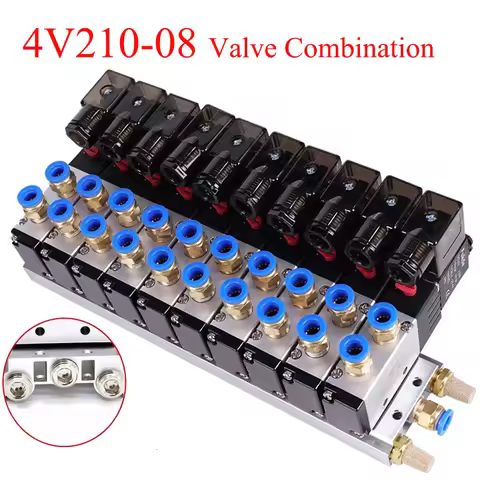 12/24V DC 110/220V AC Multi Option 4V210-08 Pneumatic Solenoid Valve Block With Muffler Fitting Base