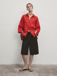 Md Womens New French Smart Commuter Style Red Linen Loose Version Long Sleeve Shirt 05158681600