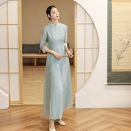 【คลังสินค้าพร้อม】2022 Ao Dai ชีฟองยาว Aodai ผู้หญิงเวียดนามพิมพ์ดอกไม้ Cheongsam วินเทจคอจีนที่สง่าง