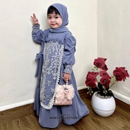ch@ Gamis Syarifah Set Hijab Anak Perempuan Ceruty Babydoll X Brukat