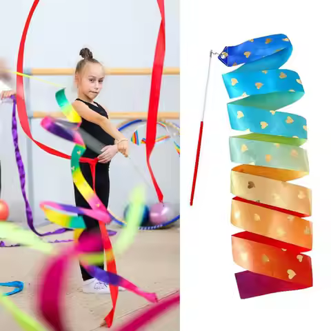 2M Dance Ribbon Streamers O n A Stick Heart Pattern Baton Twirling Stick For Kids Gymnastics Party F