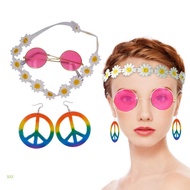 HAN Hippie Costume Set Hippie Sunglasses Peace Sign Necklace and Crown Headband for 60s 70s Dressing Accessories