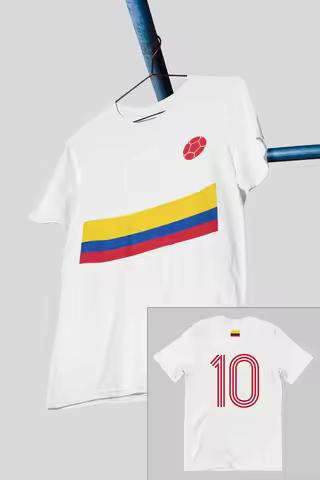 Colombia football jersey Men's 100%cotton J.Rodríguez Commemorative jerseys shirt with Colombia flag
