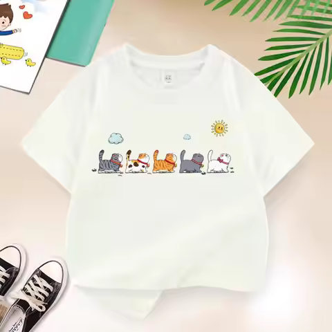 The Cat Family T-shirt for Boys Cotton Kids T Shirt Cartoon Children Casual Clothes Teen Baby Boy Su