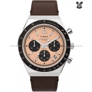 TIMEX TW2W51800 Men's Analog Watch Q Timex Chronograph Quartz 40mm Brown Leather Strap Salmon Dial *