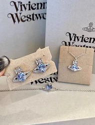 💞現貨 🌟💜全新新款現貨 支持驗證 Vivienne Westwood 西太后 藍色愛心滿鑽鏈條土星項鍊｜全新 全套禮盒