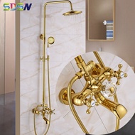 Shower Set SDSN Dual Handle Gold Bath Shower System Ceramic Hand Shower Rainfall Shower Head Copper