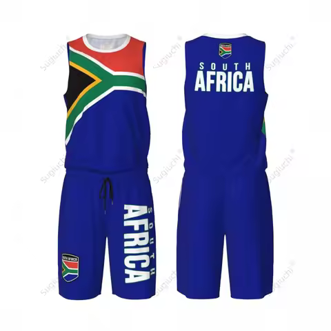 Men South Africa Flag Basketball Jersey Set Mesh Shirt & Pants Sleeveless Exclusive Team-up Custom N