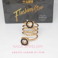 cincin spiral ~UBS variasi putih hitam mata emas kadar 375