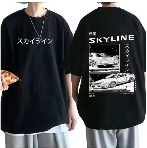 Men's Cotton T-Shirt Drift Japan Anime AE86 Inifirst D Summer Casual T-Shirt Unisex R34 Skyline GTR 