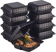 Jaluxing 8X8 3-Compartment 50-Pack Plastic Clamshell Takeout Food Trays Heavy Duty Togo Disposable B