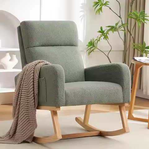 Rocking Chair Nursery, Boucle Teddy Nursing Rocking Chairs, Upholstered Nursery Glider Rocker for Mo
