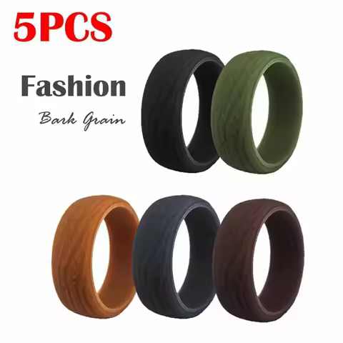 5pcs/set 8.7mm Sports Silicone Bark grain Ring 5 Color for Men Outdoor Rubber Bands Hypoallergenic F