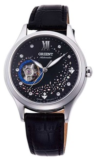 ORIENT RA-AG0019B Blue Moon AUTOMATIC 22 Jewels Open Heart Semi-Skeleton Black Leather Strap WATER RESISTANCE CLASSIC UNISEX WATCH