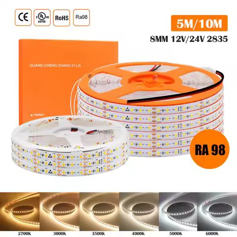 DC 12V 24V RA98 LED Strip SMD 2835 120LEDs/M 2700K 3000K 4000K 5000K 5500K 6000K IP20 Flexible Ribbo