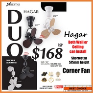 $168 Bestar Duo/Duo Hagar 16inch 3-blades DC Designer Corner Ceiling Fan -Swing Left to Right-Great wind speed