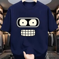 Lelaki Bender Robot Grafik T-Shirt Lucu Futurama Bender Rekaan Kapas Bernafas Leher Bulat Lengan Pen