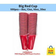 The Big Red Cup 100pcs Plastic Cup for Beer Pong and Drinks - 12oz, 16oz, 20oz