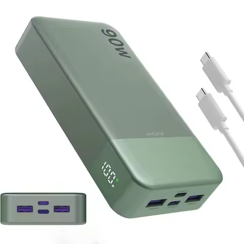 JUOVI 90W Portable Power Bank, 20000mAh Quick Charge Power Bank, Charger with 2 USB-C Ports and 2 US