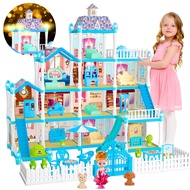Doll House for Girls,11 Rooms Dollhouse with Dolls Figure, Puppies,Furnitures, Accessories, LED Ligh