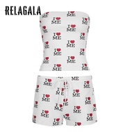RELAGALA Women's 2025 New Causal Sweet Home Fashion Letters Printed Shorts Set