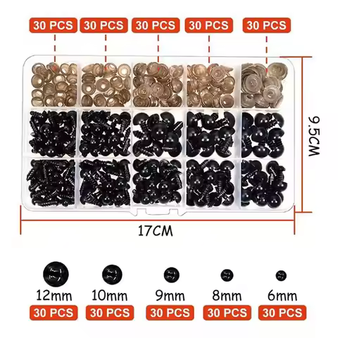 HOT-Safety Eyes With Washers, 300Pcs Small Eyes Craft Eyes Teddy Bear Eyes 6Mm/8Mm/9Mm/10Mm/12Mm, Bl