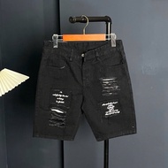 Men's white ripped jean shorts made of high quality dusty torn white cotton jeans QS7A206