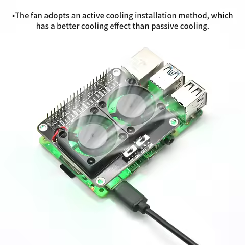 Raspberry Pi GPIO Dual Fan Cooling Radiator Extenstion Board With Green LED For Raspberry Pi 5 4B 3B