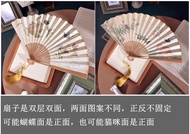 Vintage 8 Inch Double-sided Floral Bird Fan Bamboo Frame Daily Use for Cheongsam And Summer Cats But