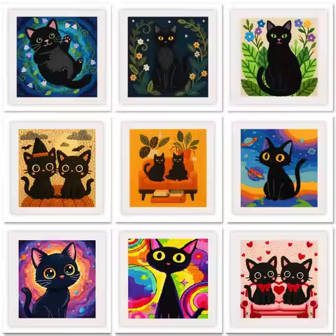 RUOPOTY Black Cat Punch Needle Kits Create Wall Art Artwork Animal Needle Punch Kit For Beginners Ar