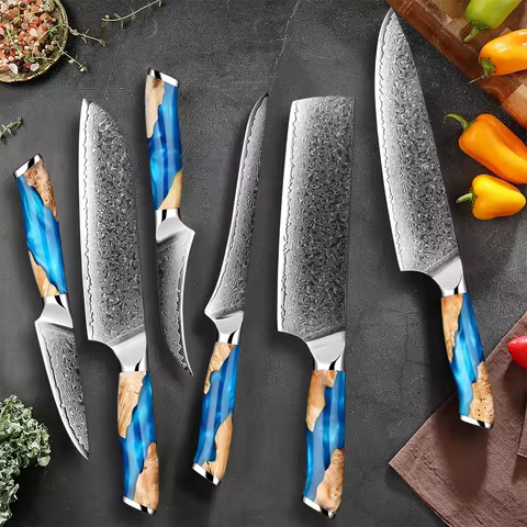 XITUO Damascus Kitchen Knife Set HighQuality 1-7PC Japanese VG10 Steel Chef Knife Cleaver Santoku Bo