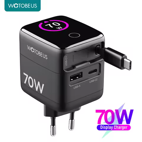 WOTOBE PD 70W GaN USB-C Charger With Retractable Cable Power Adapter 65W PPS 45W Fast Charging for i