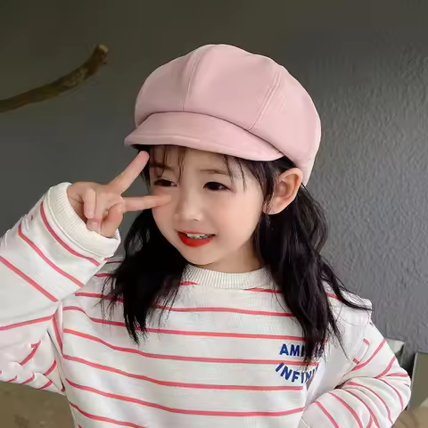 Solid Felt Kids Beret Korean Girl Octagonal Hat Autumn Winter Children Beanie Bonnet Artist Painter 