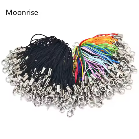 50-100pcs Black Strap Charm Cord Lanyard Lariat Strap Cord Lobster Clasp Rope Keychain Hook Mobile S