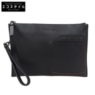 Ermenegildo Zegna 皮革手拿包，二手，男士，黑色 [二手]