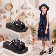 25-36 Sandal Raya Budak Perempuan Simple Mudah Kids Girls Summer Ribbon Pearl Korean Style Pink Whit